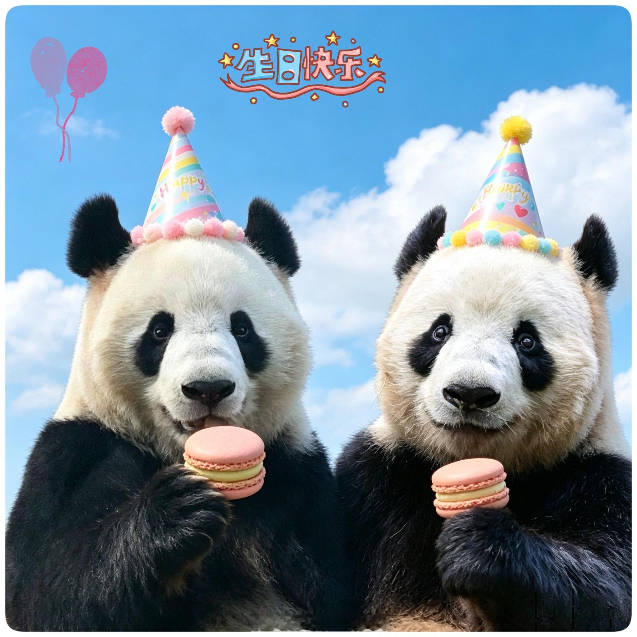 大熊猫福将大熊猫瑛华宝两小只生日快乐呀～美香添添的孙子，泰山果果的儿子，两个小家