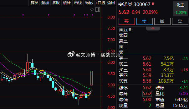 午后分散染料概念局部异动，板块内多只个股快速拉升。$安诺其 sz300067$ 
