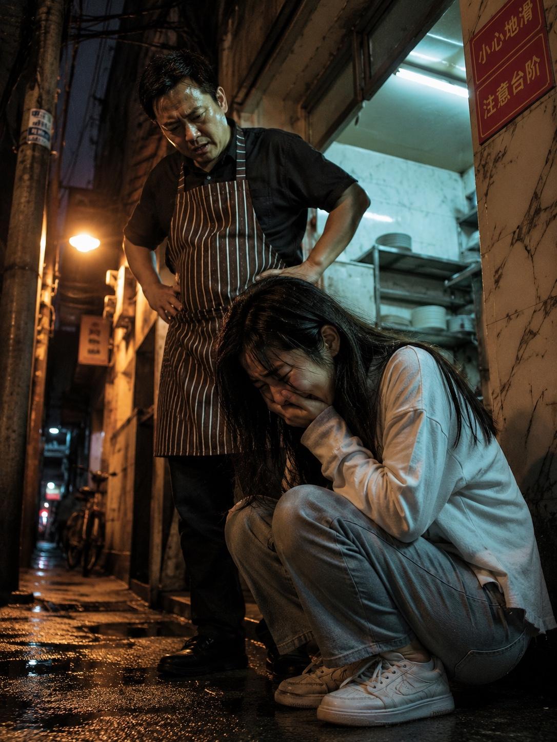 那姑娘蹲在店门口哭的时候，我手机里正躺着那条差评。

刚吃完面出来，看见店员被老