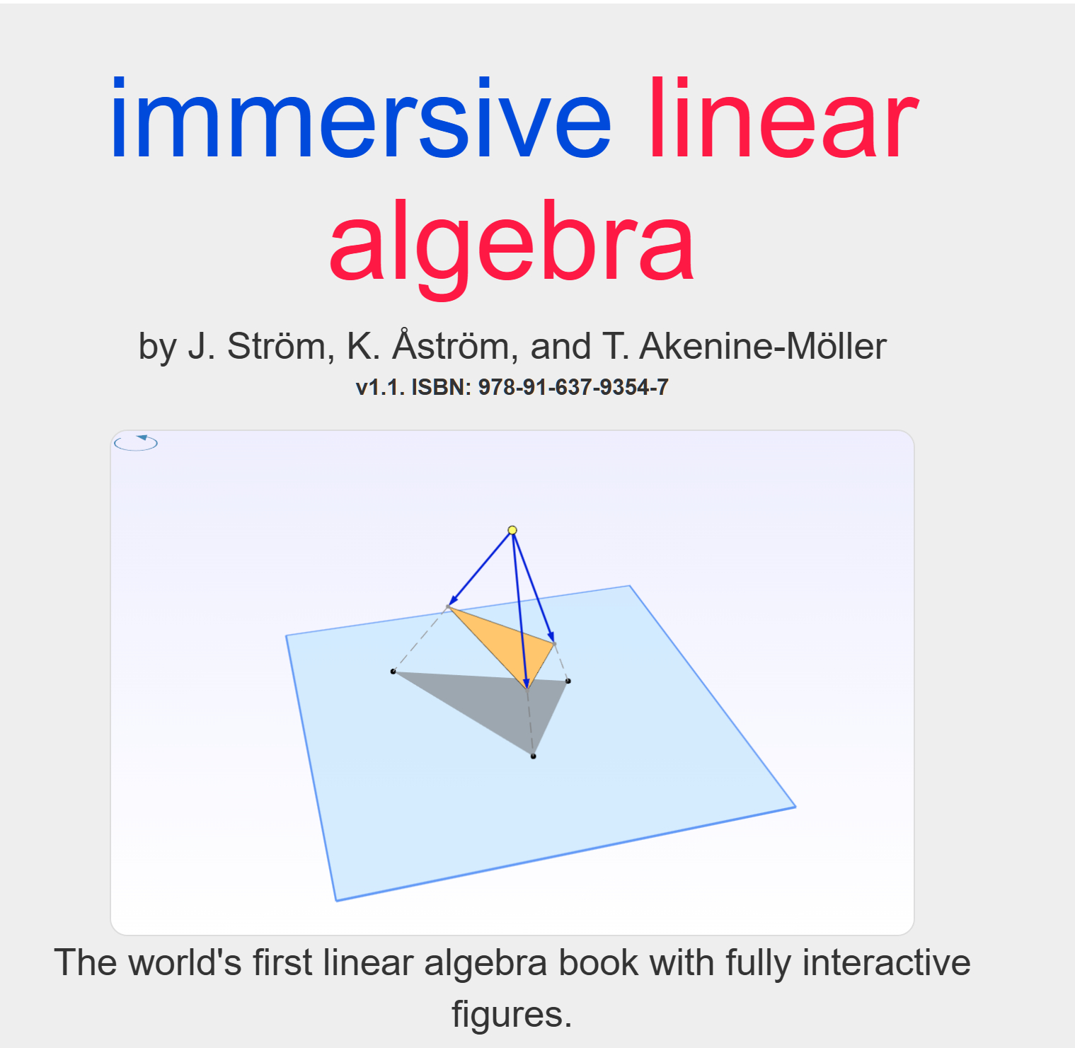 电子书 immersive linear algebra《沉浸式线性代数》地址：