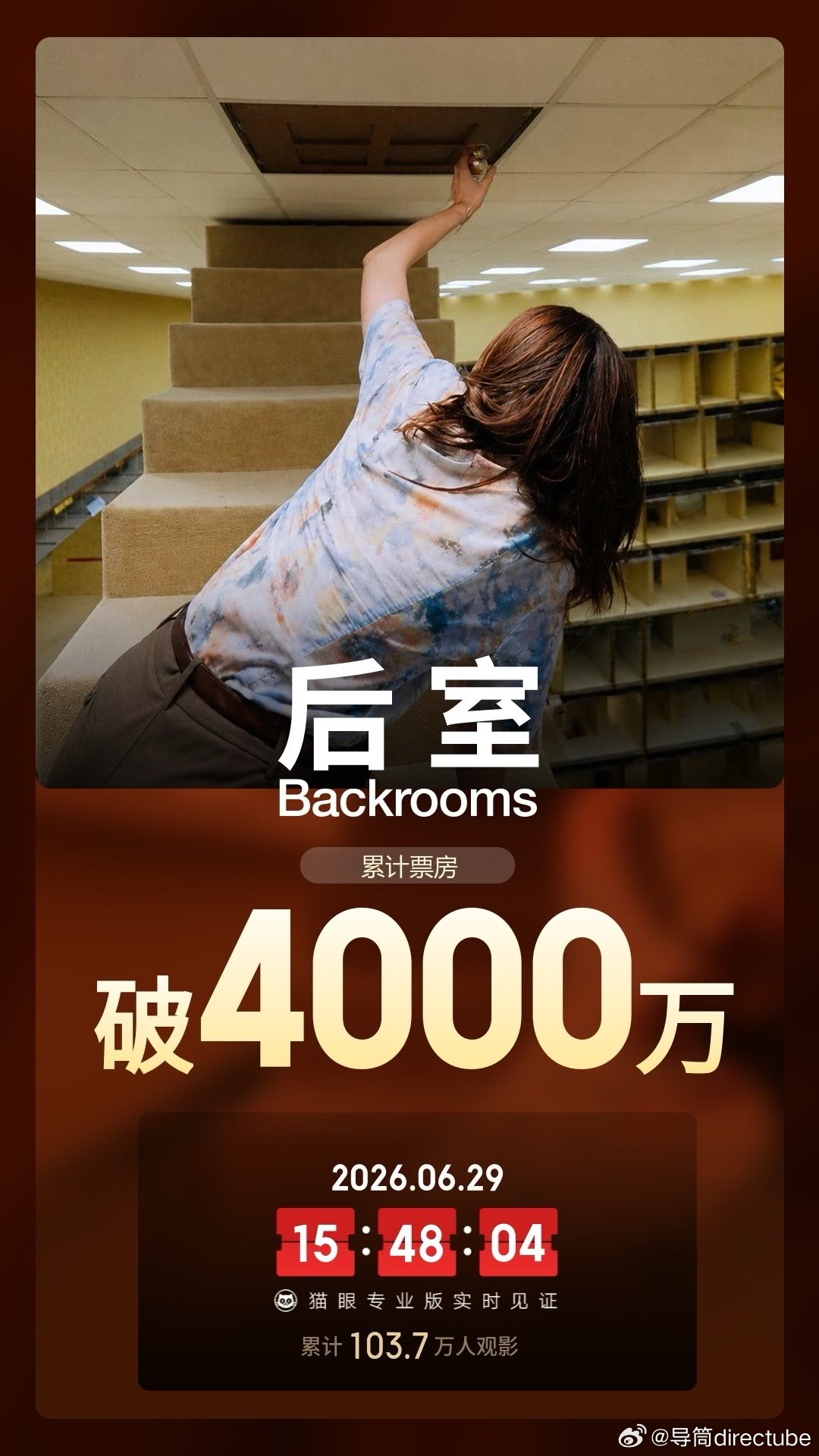 据猫眼专业版数据，电影 后室 上映4天， 总票房破4000万 
