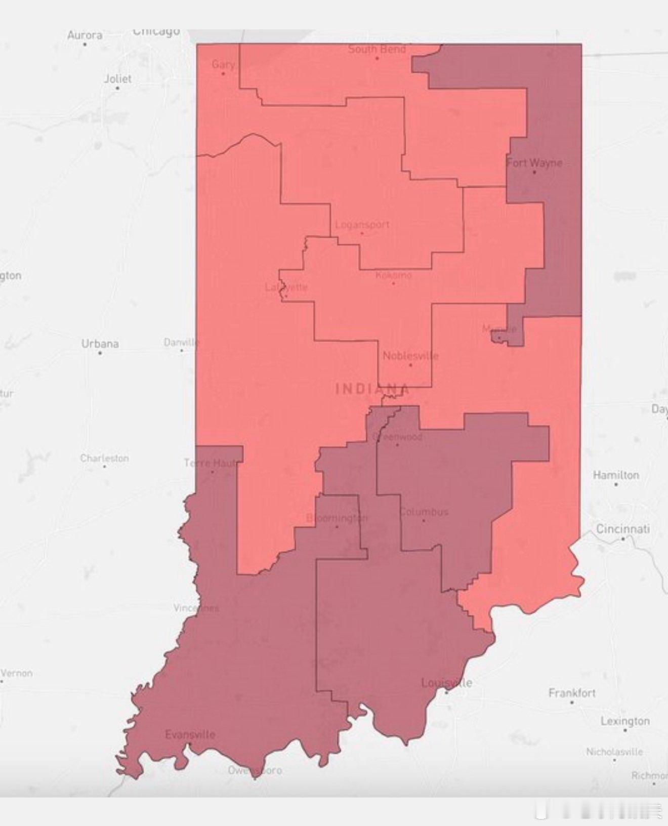 ‼️印第安纳州众议院刚刚通过了重新划分的美国众议院选区地图，该地图取消了该州所有