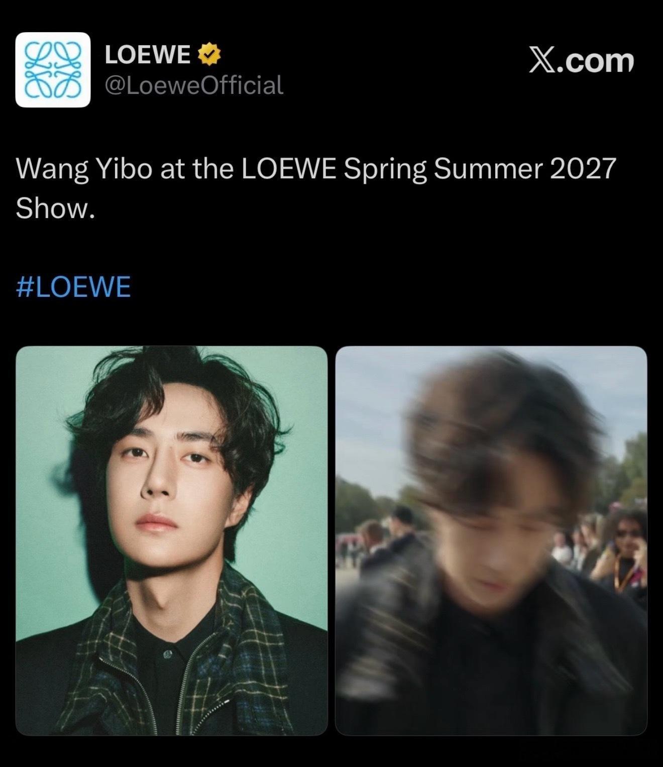 LOEWE官方X(Twitter)发布了全球巨星王一博，是第一个发布的！loew