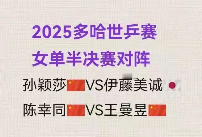 多哈世乒赛女单4强，国乒三席日本一位，日本只有一伊藤美诚一人进4强，她4一1战胜