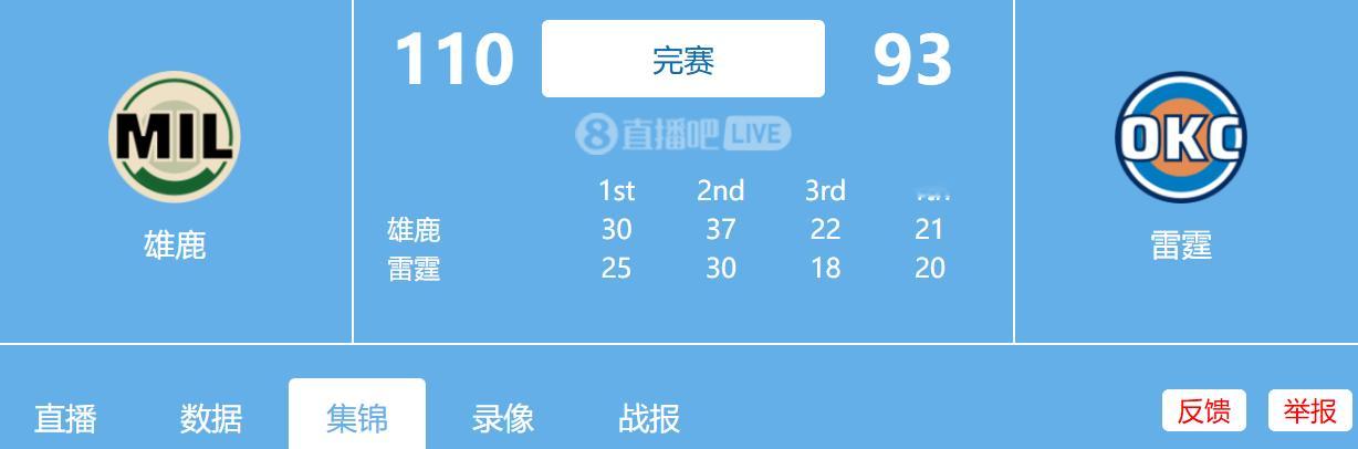 2026.02.13 雄鹿vs雷霆 全场比赛录像全场比赛回放链接：/~7e6e3