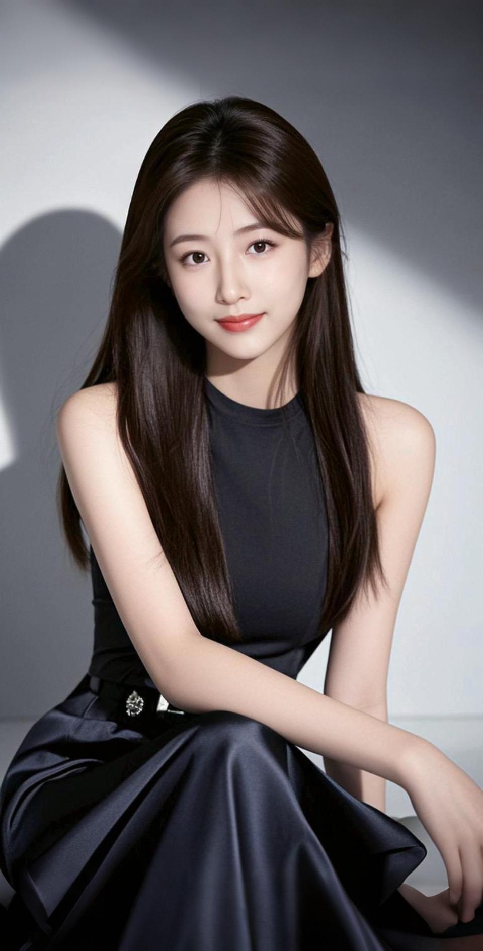 AI扩图 AI冷艳黑裙少女