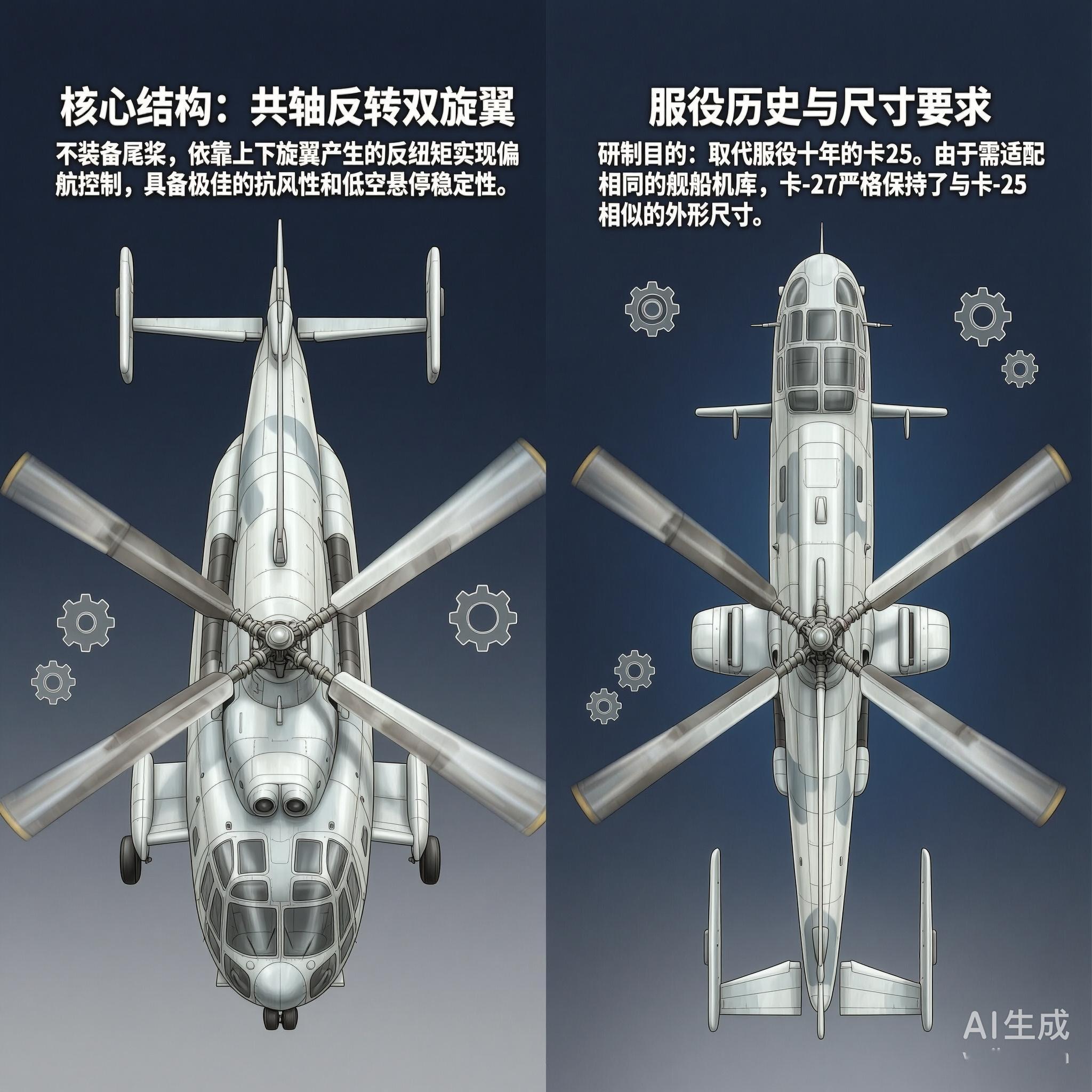 军事ai新视野 卡-27/28“蜗牛”反潜直升机［苏］机长：11.3米主旋翼直径