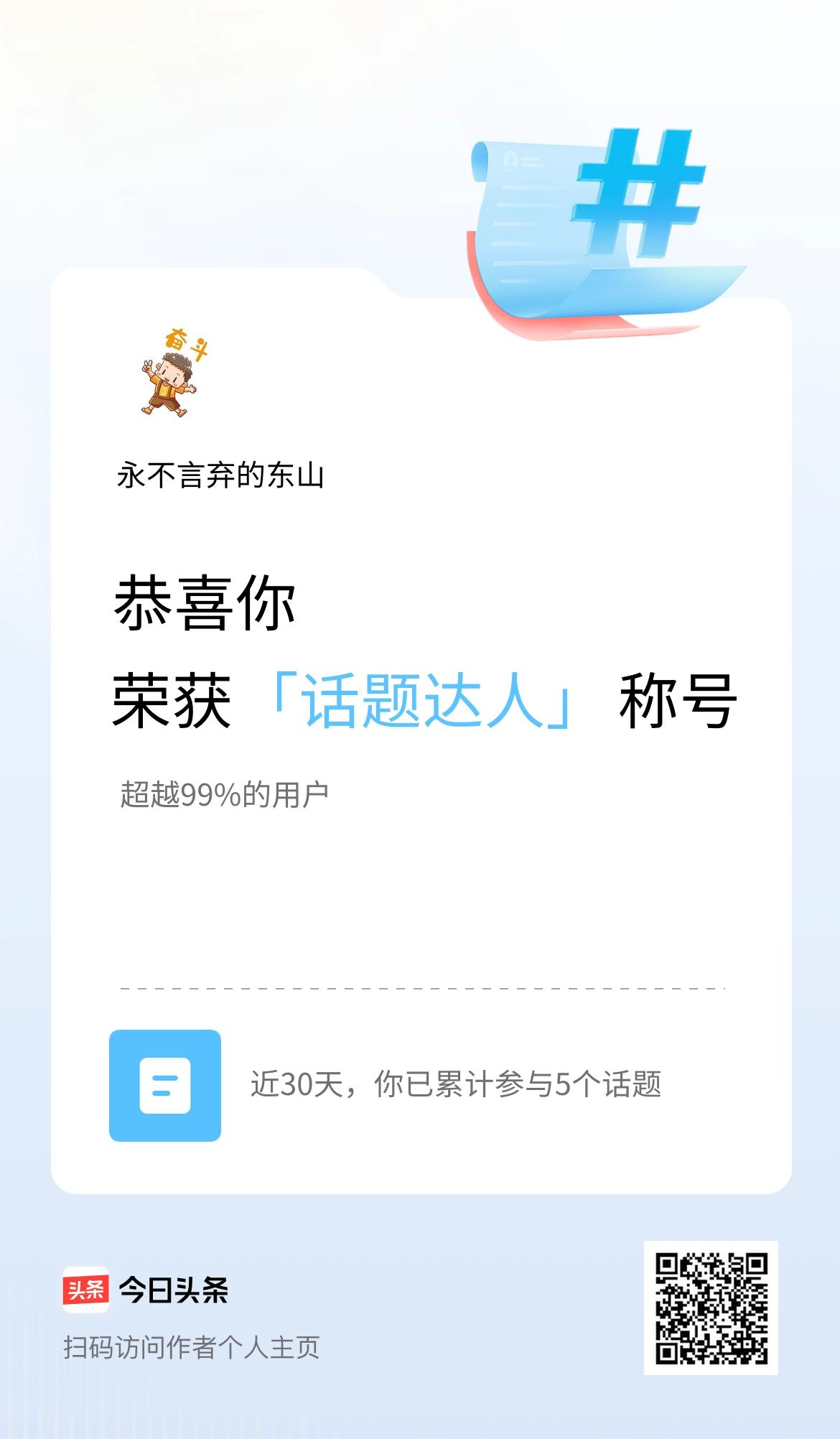我在头条获得「话题达人」称号