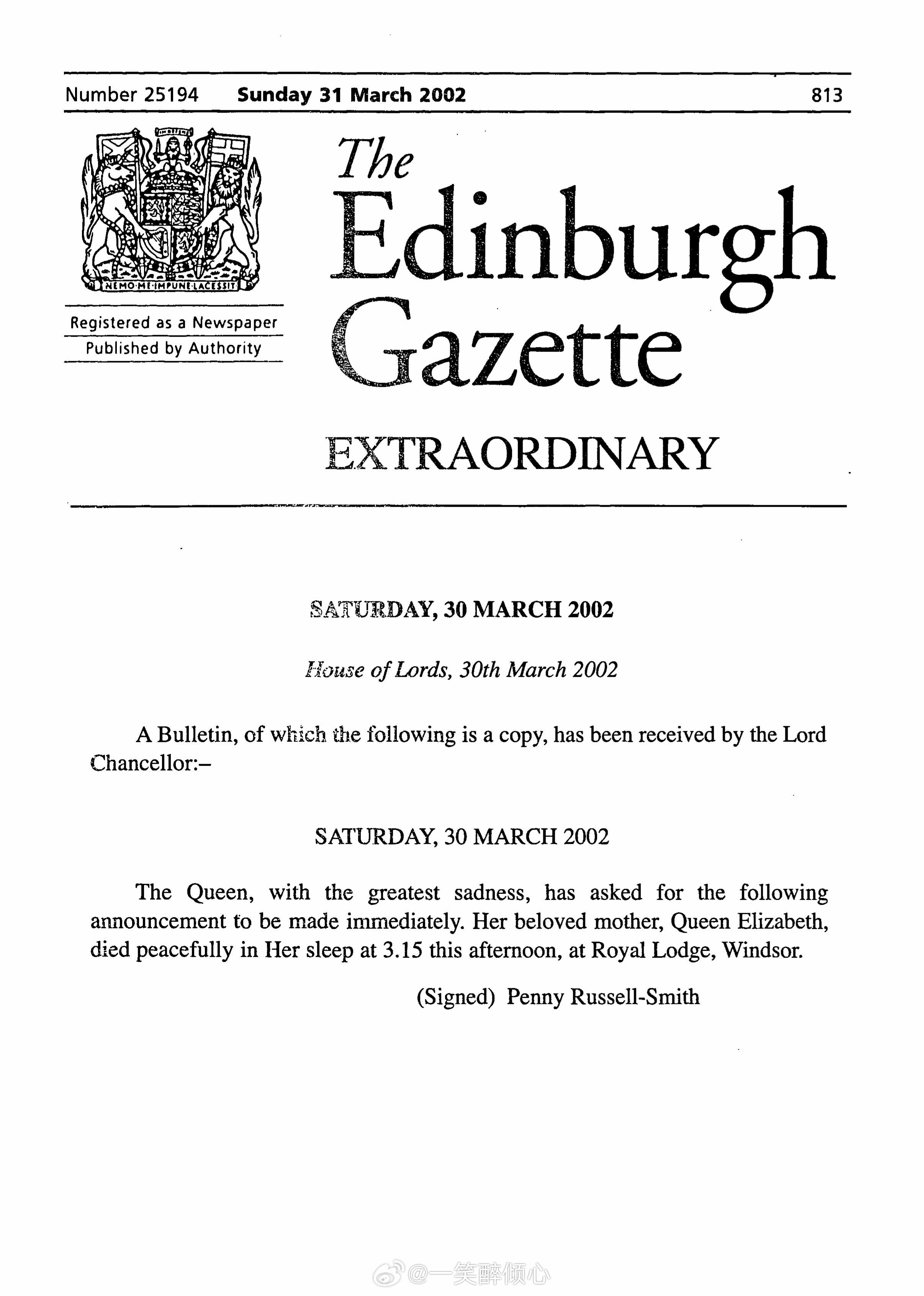 英国王室  2️⃣4️⃣年前的今天2002年3月30日，伊丽莎白王太后在温莎皇家