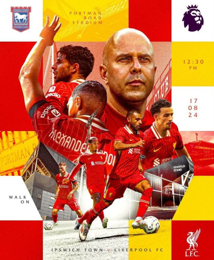 今晚19:30，英超第1轮，利物浦将在客场对阵升班马伊普斯维奇。赛前，利物浦官推