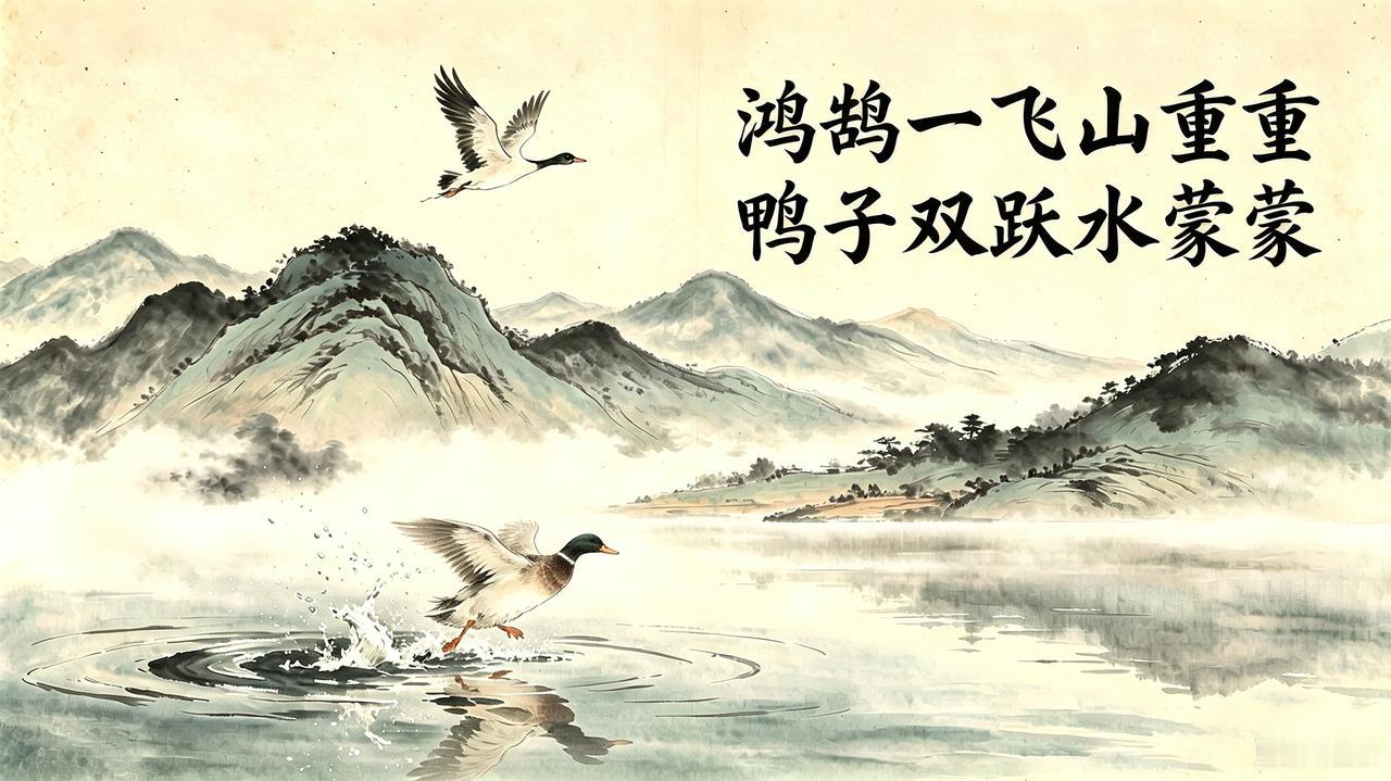 上联：鸿鹄一飞山重重，
下联：鸭子双跃水蒙蒙(乱对)