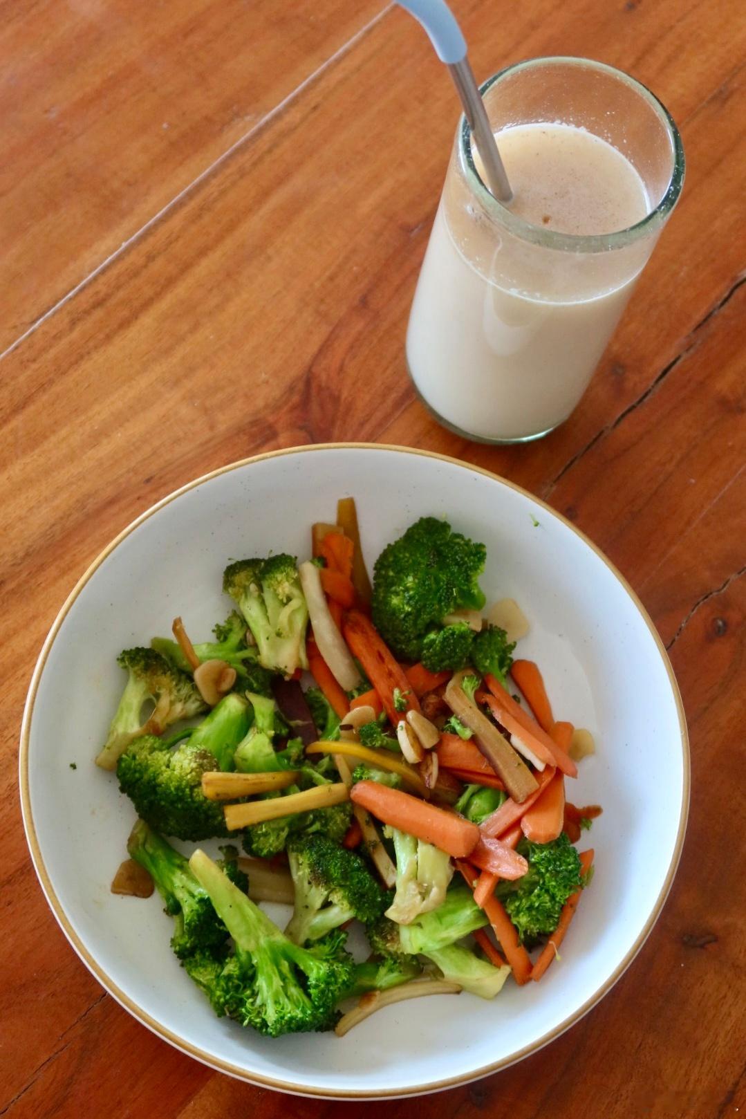 抗炎饮食day64✅还是肉汤好喝啊早餐：西蓝花🥦炒胡萝卜🥕、温水冲山药汁午餐