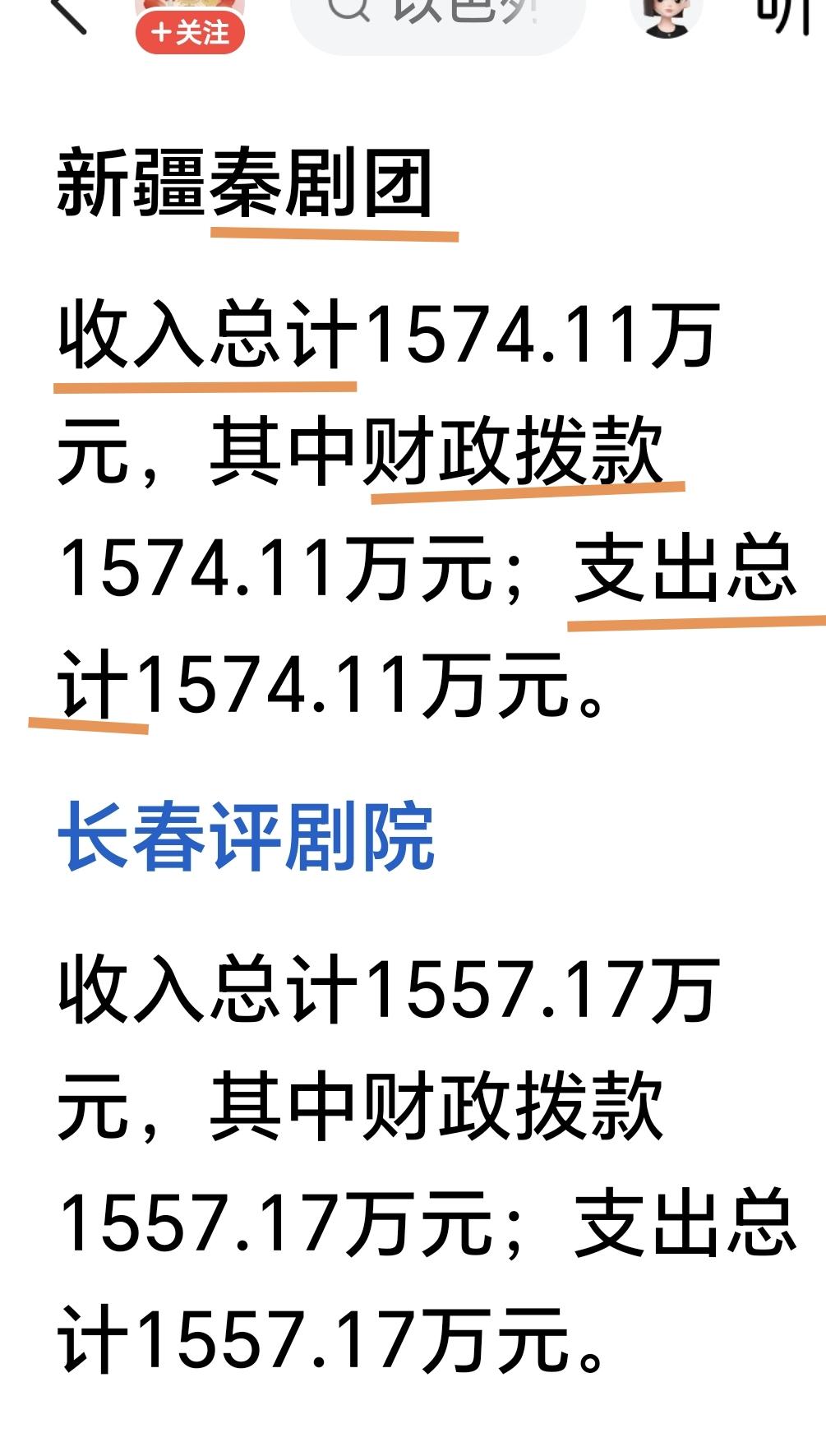 新疆能有多少人听秦剧？
收入总计=财政拨款=支出总计，差额均为 0，这剧团团长是