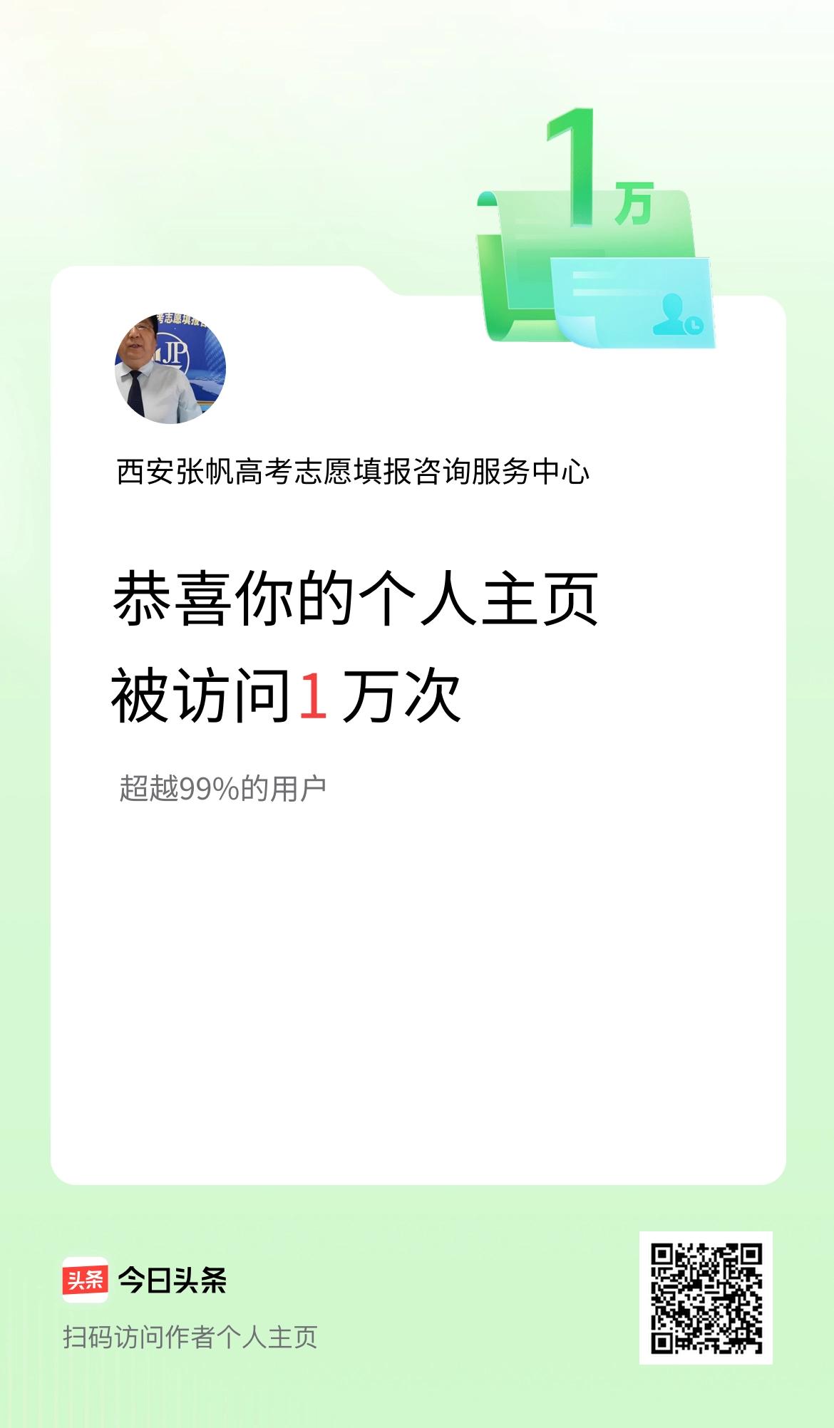 我的头条个人主页被访问1万次啦！