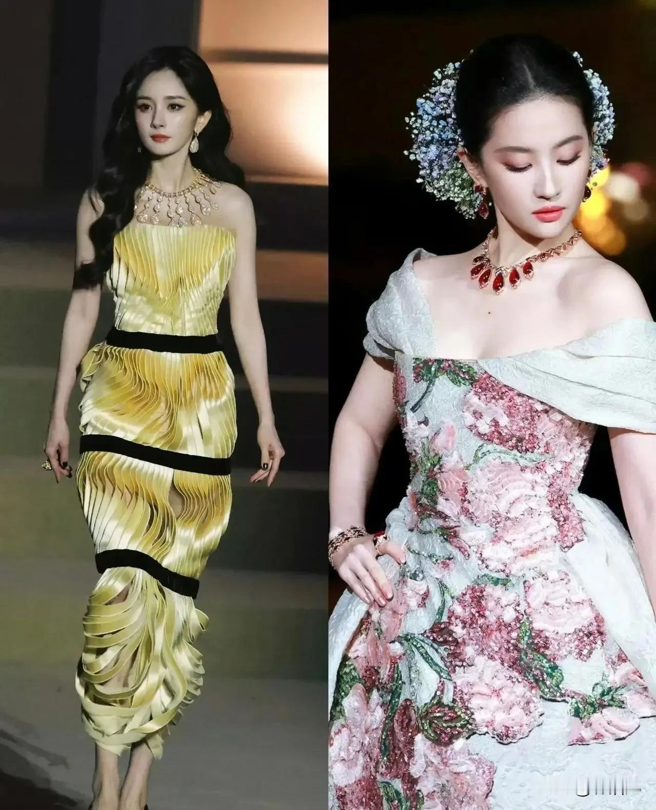 VOGUE倒是挺会端水的，
请杨幂来开场，
请刘亦菲来压轴，

当然了，今晚两位
