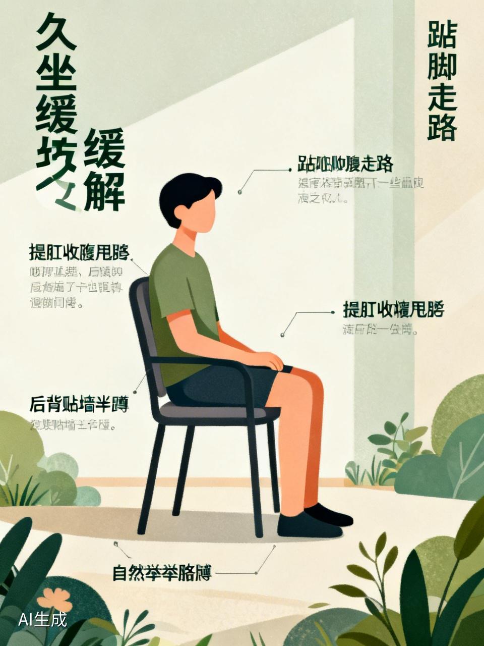 每天久坐不动,胖了怎么办?
① 踮起脚，用脚掌走路10分钟
② 走路时候提肛收腹