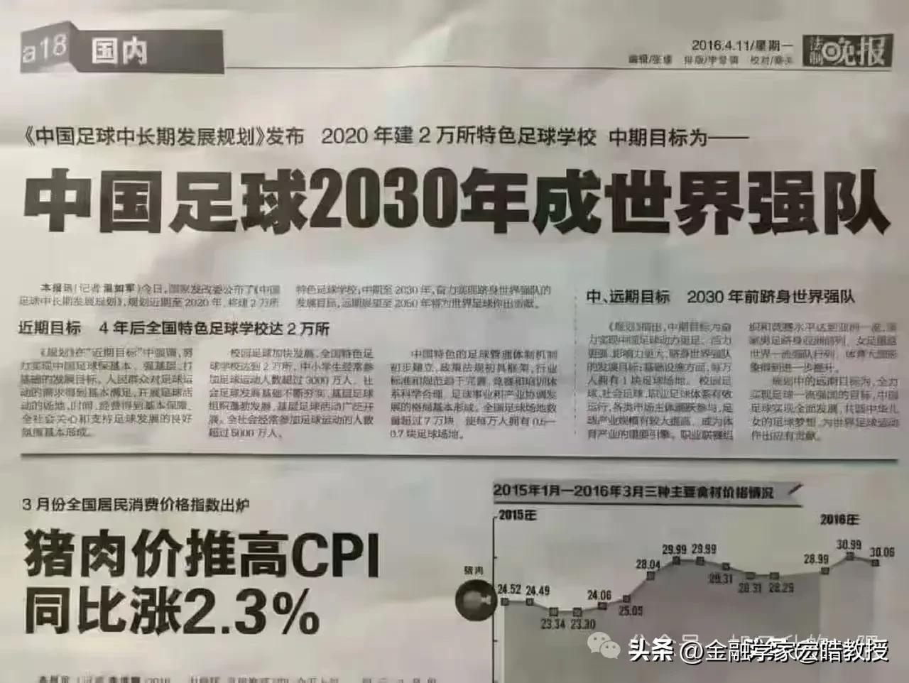 看下图，2016年豪言2030年中国足球跻身世界强队，只剩四年，世界杯扩军能否圆