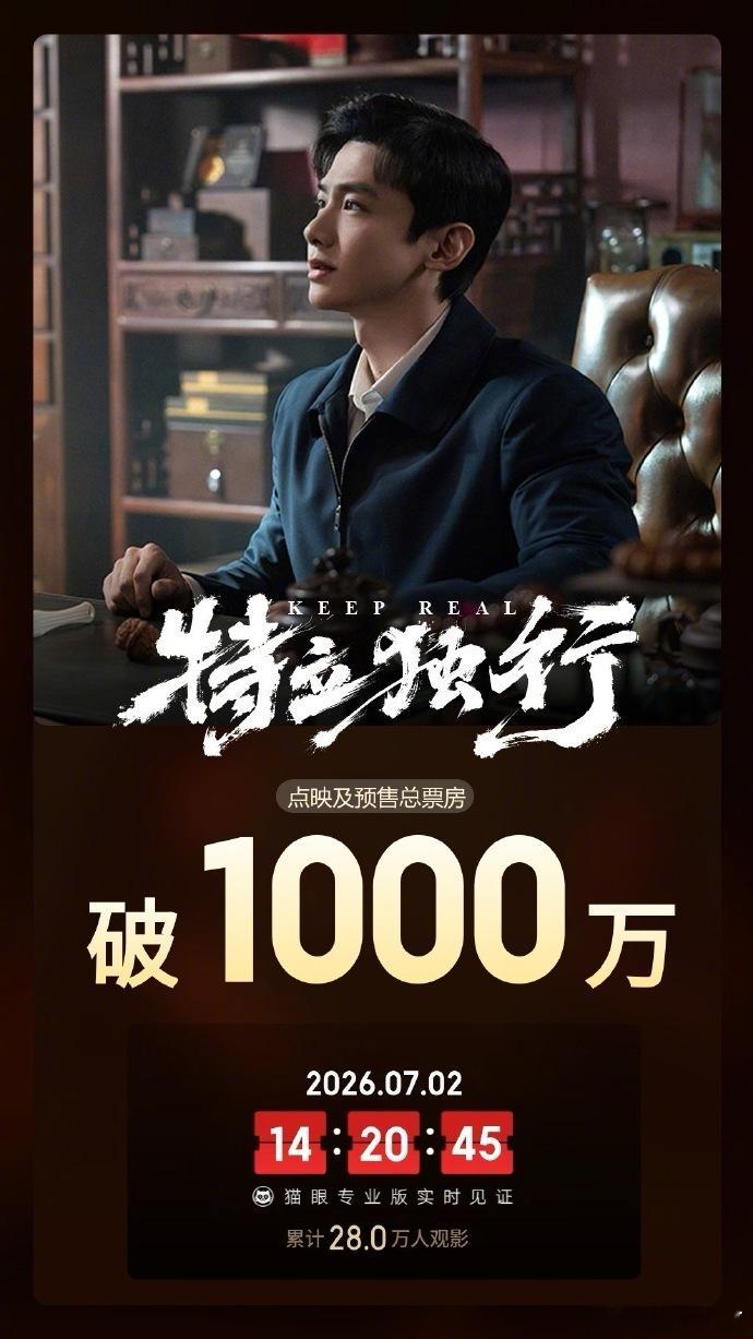 据猫眼专业版数据，电影特立独行点映及预售总票房破1000万 ，明天我去尝尝咸淡