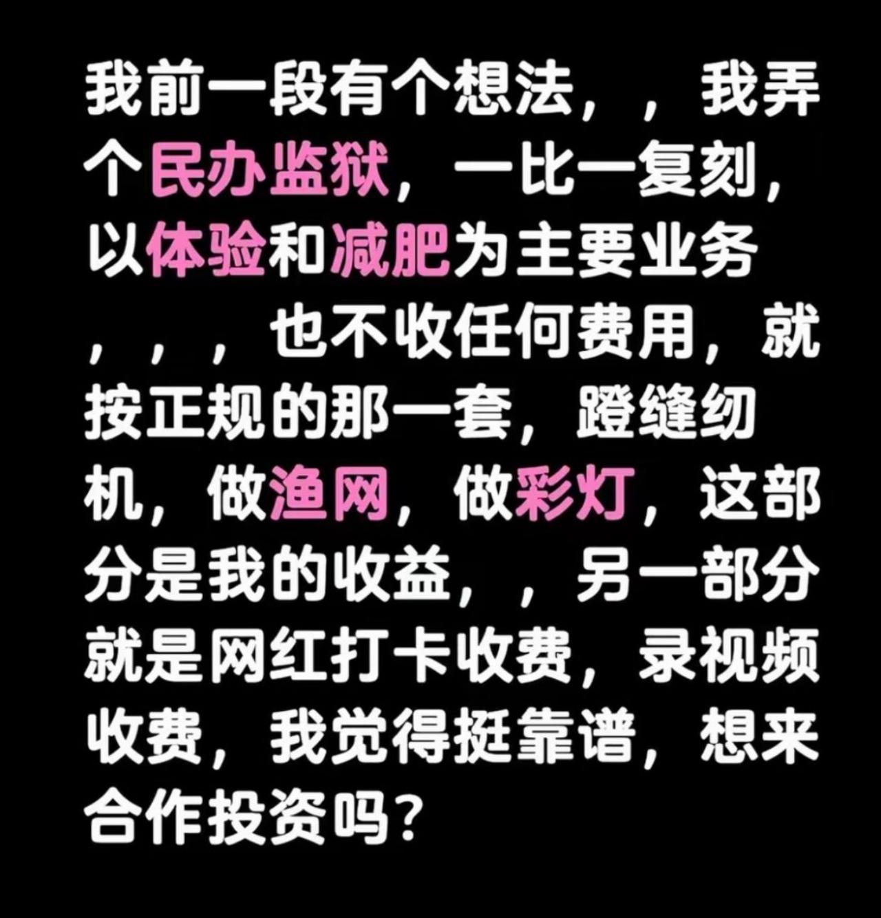 “天使投资人看了连夜拉黑，这哪是创业项目，分明是想把牢底坐穿的‘逆向创业’。别人
