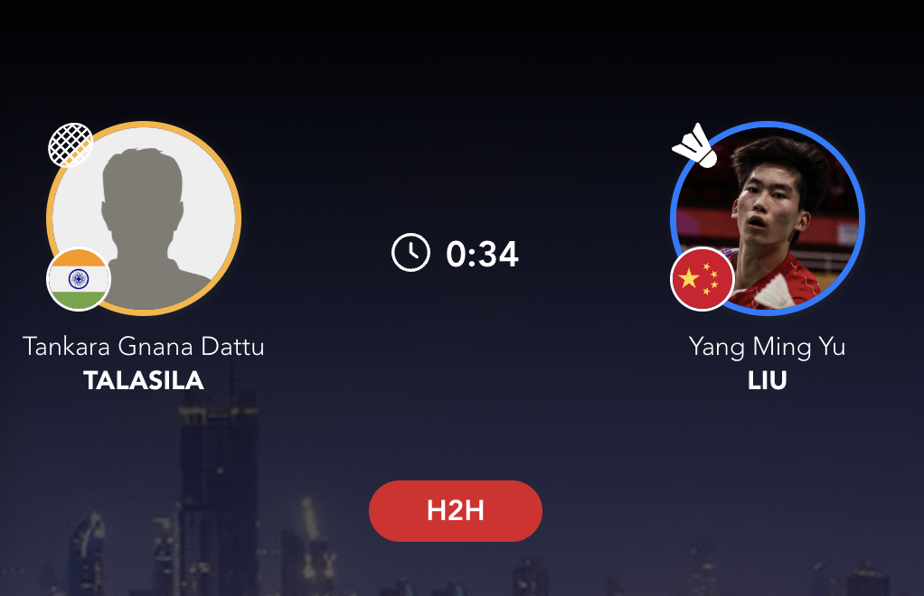 刘洋名宇🇨🇳 15-11、15-13 🇮🇳塔拉西拉半决赛：刘洋名宇🇨?