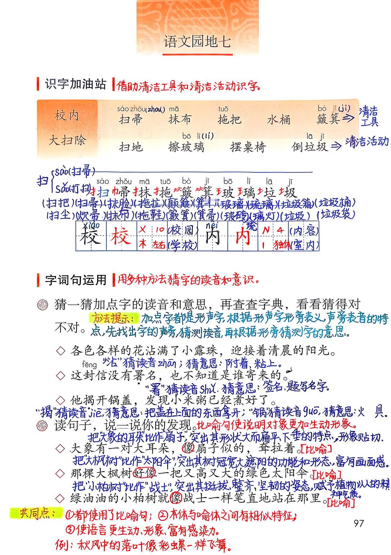 二年级语文下册，第七单元《语文园地七》课堂学习笔记，收藏复习～二年级语文