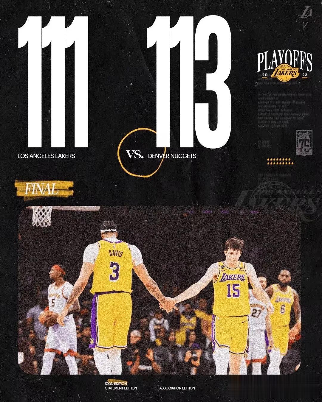湖人官推晒比分图并配文：战斗到了最后一刻！

NBA季后赛西部决赛G4湖人主场对