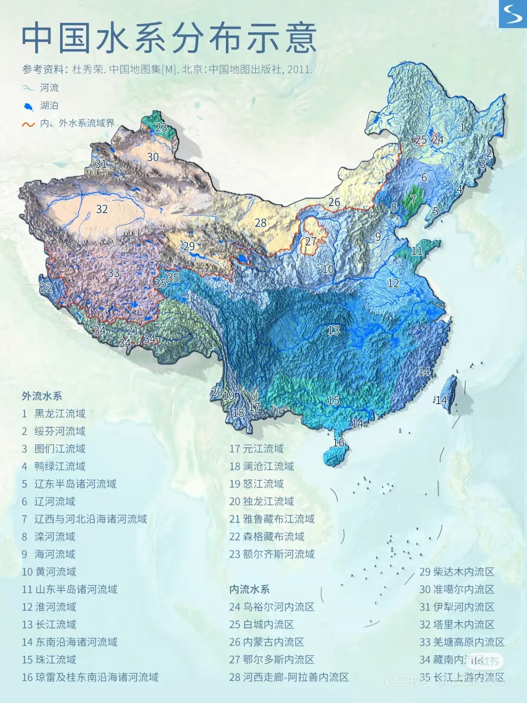 我国水系分布图。