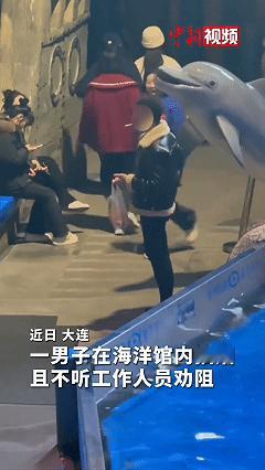 真没想到，大连一黑衣大哥在水上动物乐园，白鲸观景台通道前吞云吐雾，大姐过来跟讲话