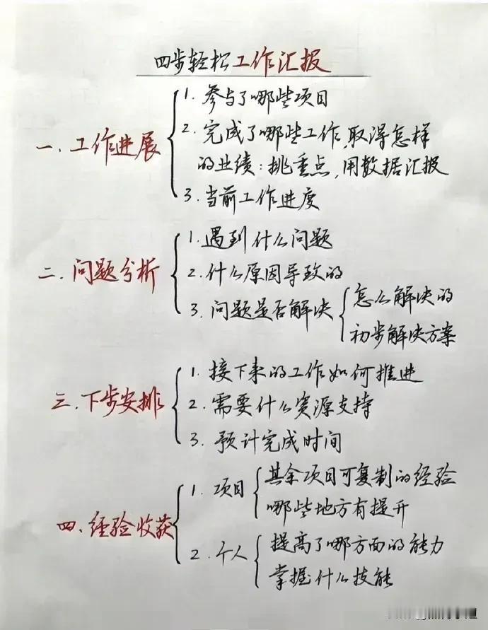 太惊艳了！竟然有人将工作汇报公式手写分享出来了，只需四步，让你掌握汇报的精髓，助