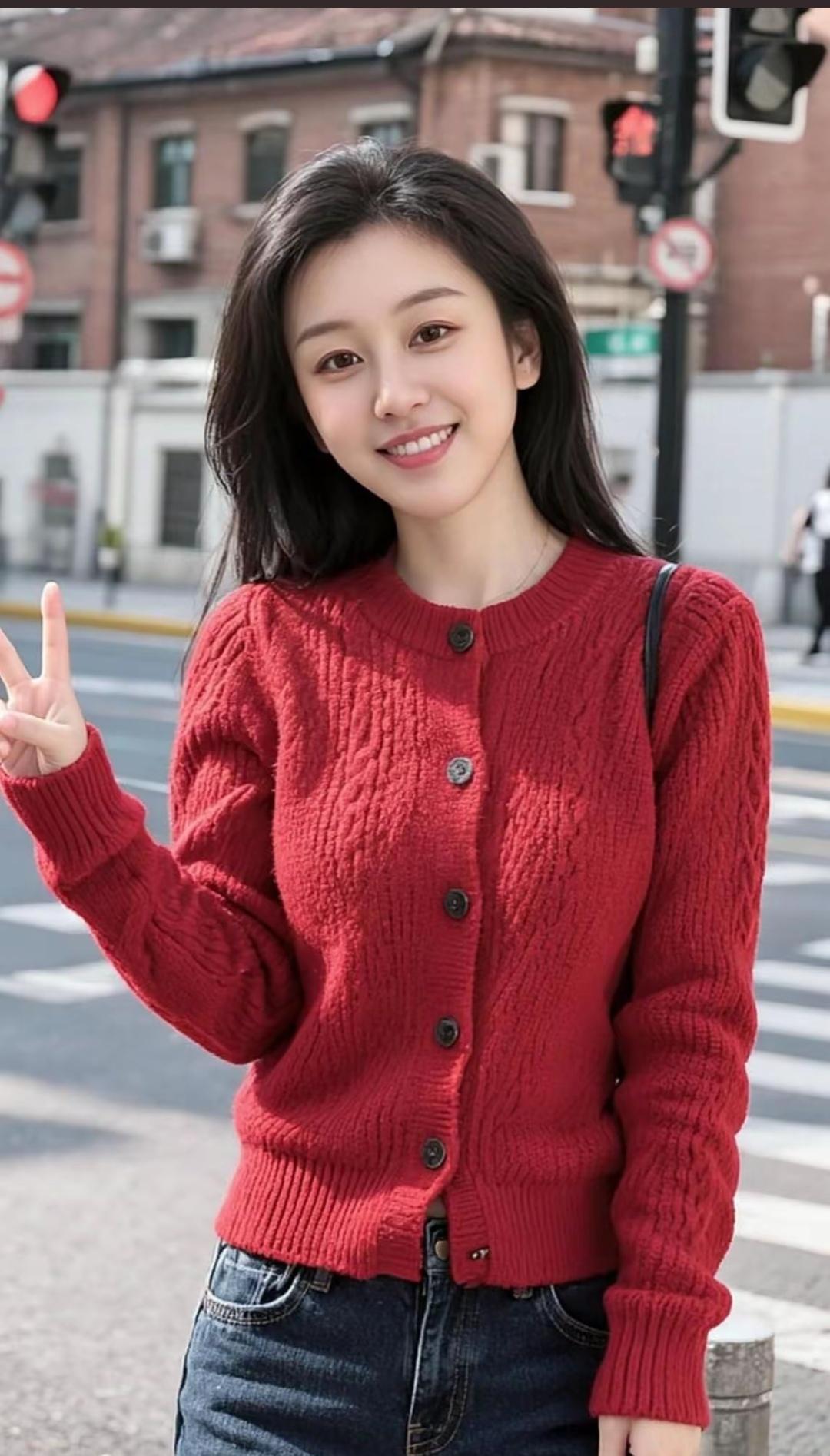 元气满满的一天，从红色毛衣开始！😊👌