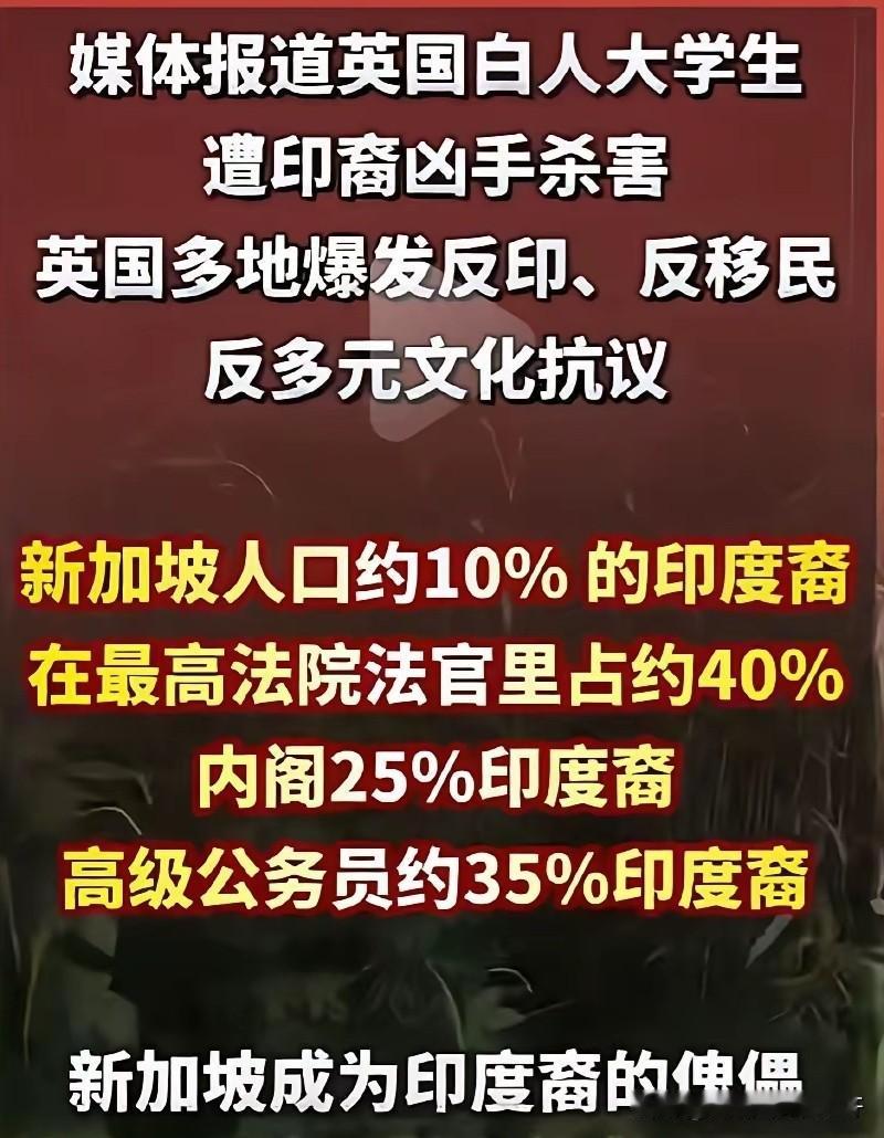 新加坡的未来，
会有凶手但不会有抗议！
因为，
在新加坡，
约10%是印度裔，