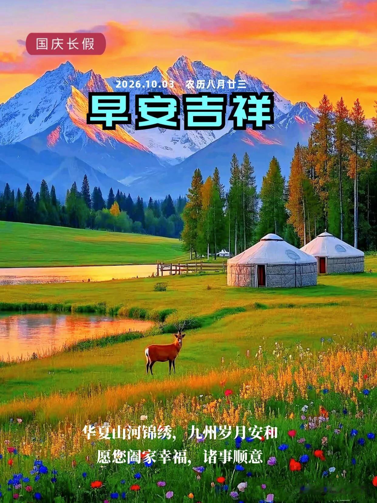 早安[心]语，美图分享
草原沐朝霞，山河皆锦绣，愿假日平安，万事顺遂。