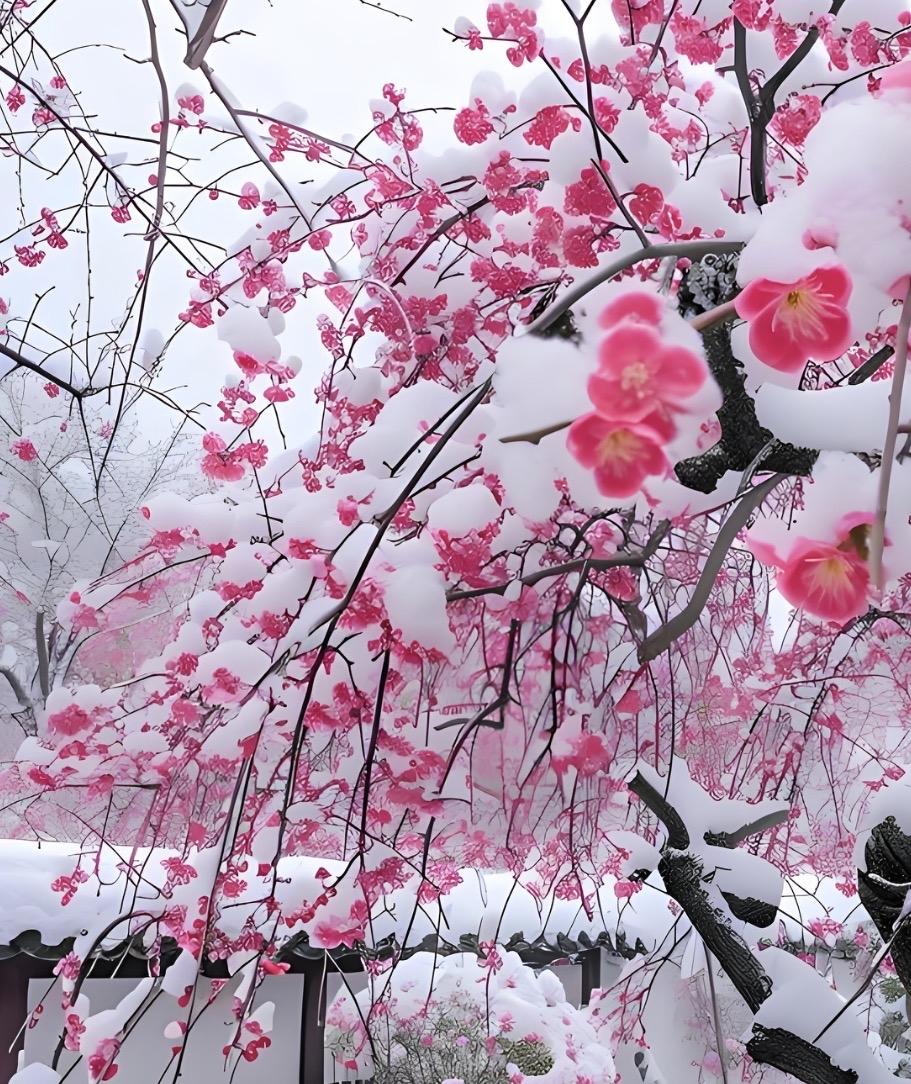 “雪吻梅花共白首”上联，我对下联“雨润竹叶同清欢”。雨与雪相对，竹叶与梅花相称，