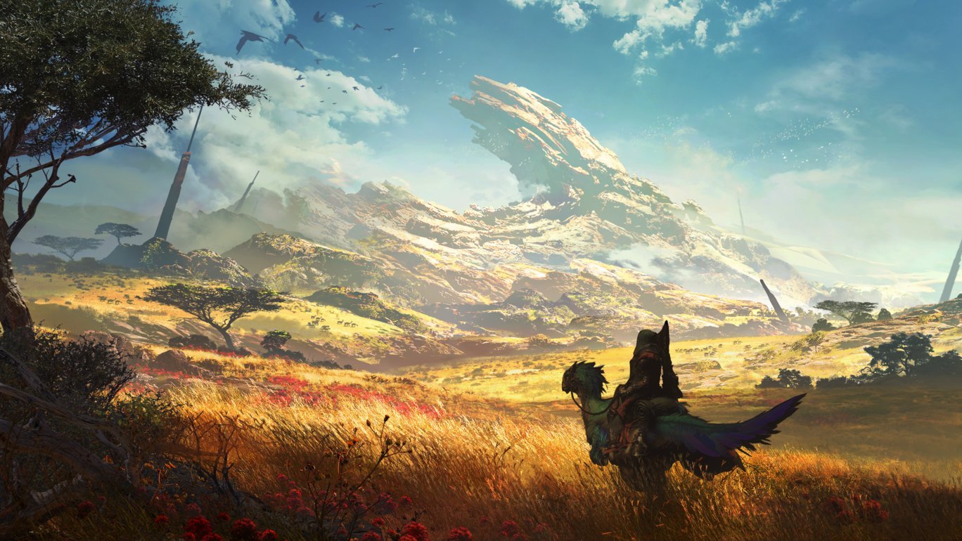 《怪物猎人荒野》官方新公开的「天堑沙原」开发原画。 