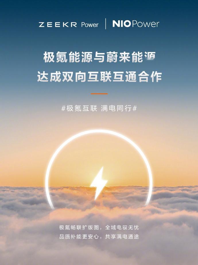 极氪与蔚来达成充电网络互通合作  5月29日消息，极氪汽车今日宣布，极氪能源与蔚