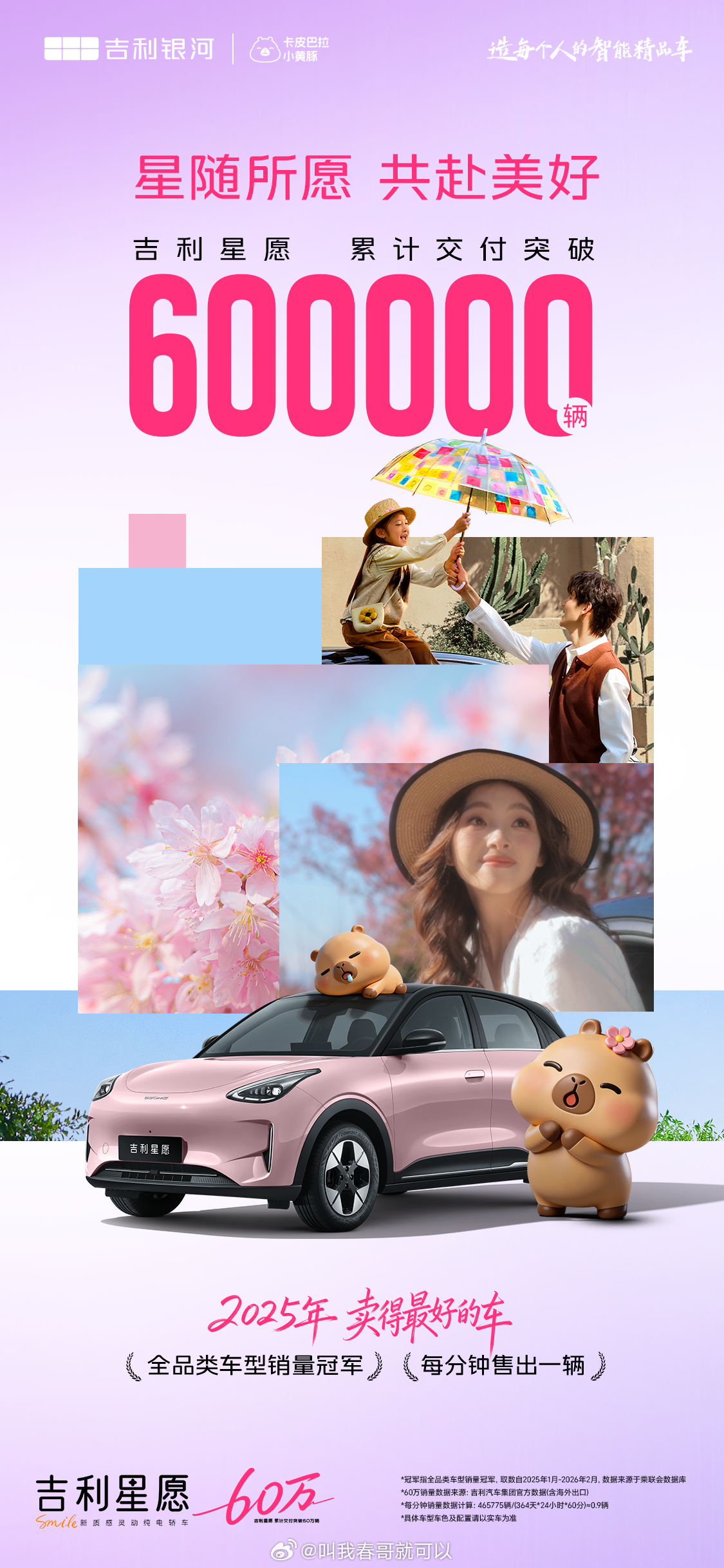 今天吉利银河星愿累计销量达成60万辆了！说实话，一款A0级小车能卖成2025年的