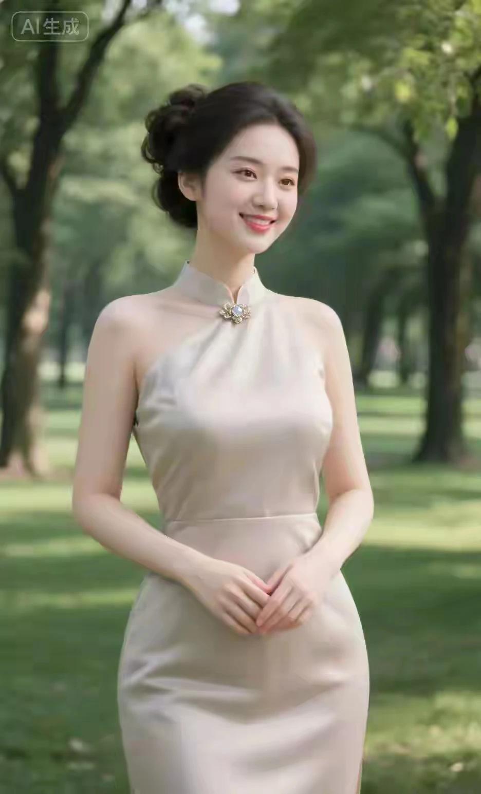 中式礼服，旗袍设计 。
美女温柔，尽显大方。
国风古韵，文化传承。
贴身裁剪，身