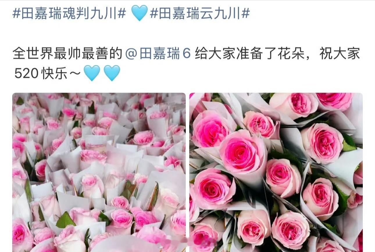 田嘉瑞粉丝今天好幸福好幸福啊全世界最帅最善的田嘉瑞给粉丝们准备了花朵瑞桃的双向奔