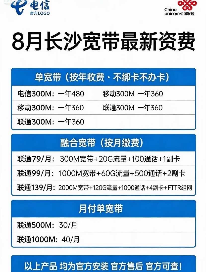 长沙联通月付单宽带1000m只要40元一个月
宽带 长沙宽带移动宽带 联通宽带电