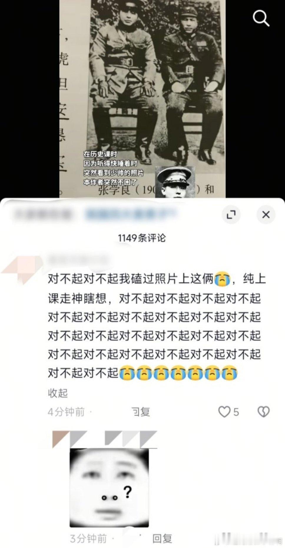 由于刷到说关于张//学////良长得帅的，打开评论区出现如下（我想的是，你既然说