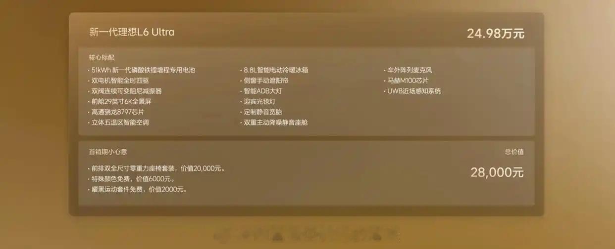 售价正式官宣！新一代理想L6统一零售价24.98万！全系标配马赫M100芯片、静