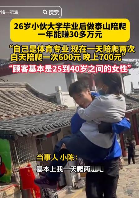 “靠实力挣钱！”山东泰安，26岁体育大学生毕业后做泰山陪爬，一天爬两次净收入上千