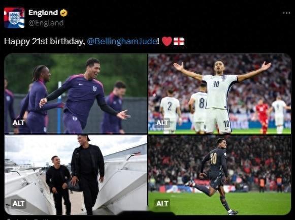 #贝林厄姆21岁了# 6月29日讯 今天是贝林厄姆的21岁生日，英格兰官推发文为