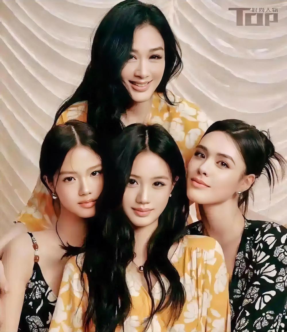 钟丽缇携三位女儿一同登上杂志封面，四人辨识度极高，各有风姿韵味，尽显一脉相承的母