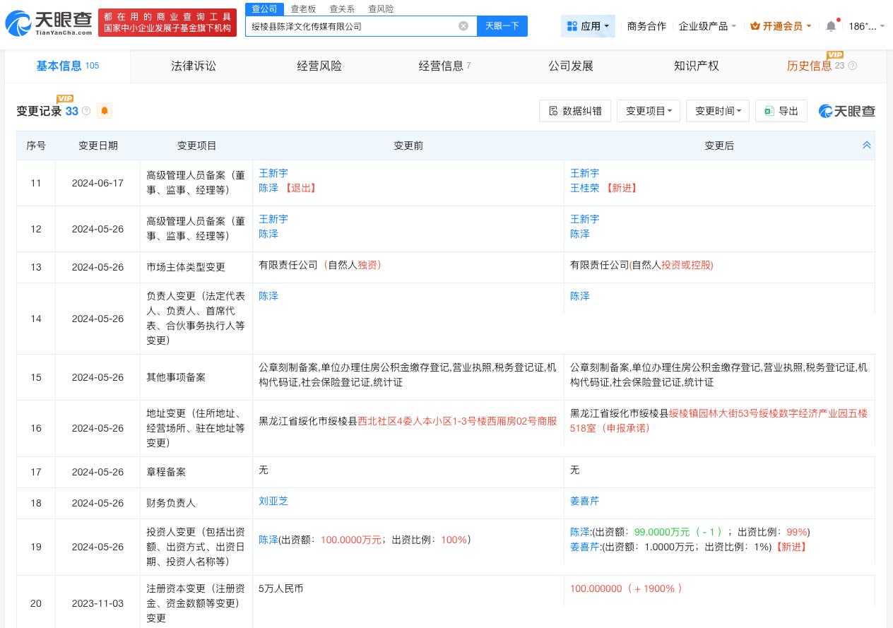 陈泽涨粉超300万

陈泽已成立传媒公司陈泽新综艺导演是五哈导演
近日，主播陈泽