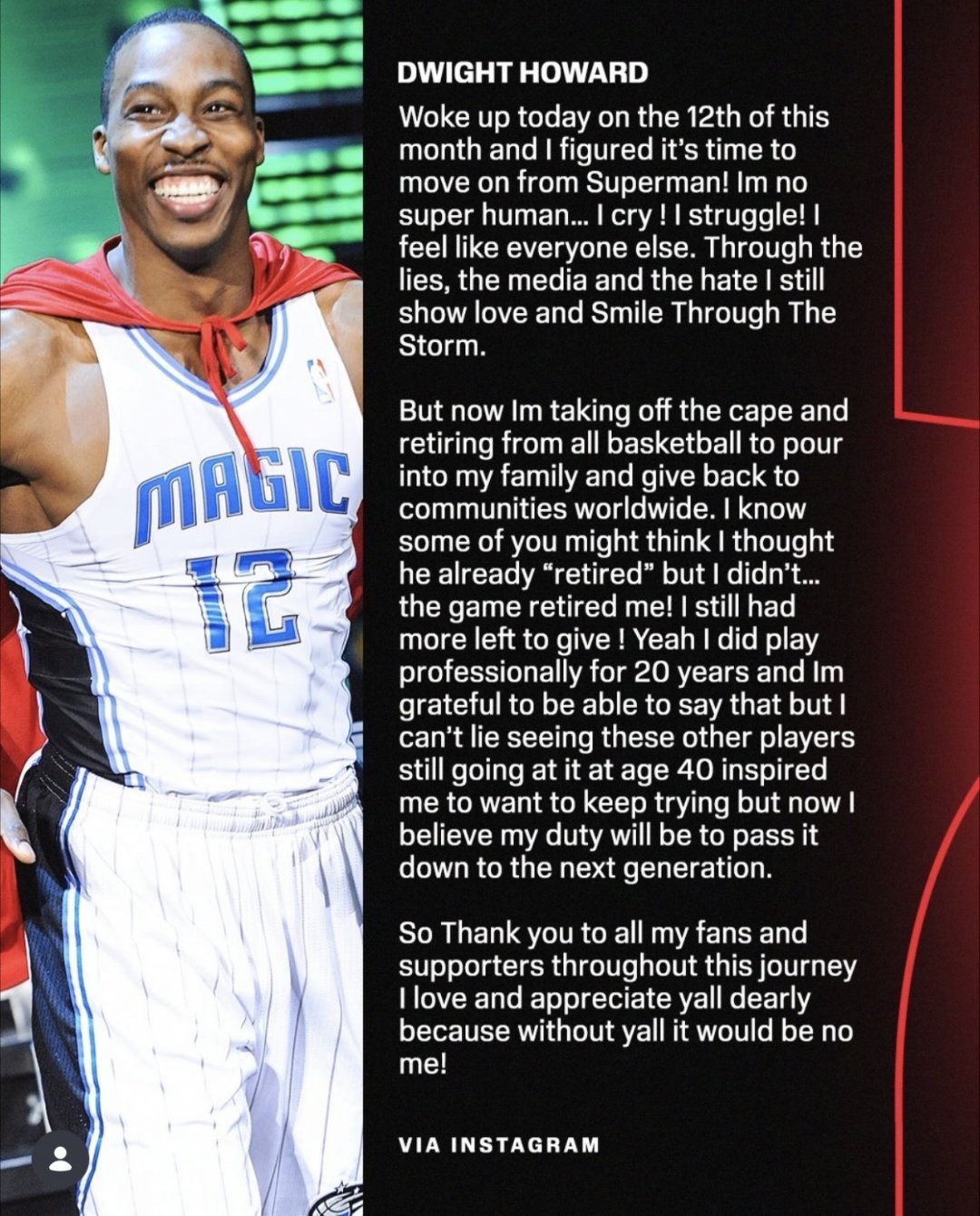 脱下超人服，回归普通人。当之无愧的名人堂成员，退役快乐霍华德宣布退役霍华德退役N