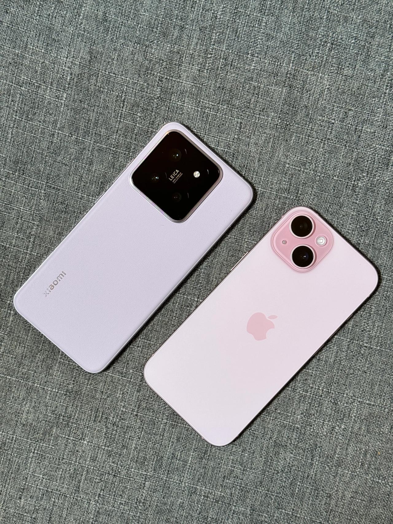 两种粉色的PK[灵光一闪]小米14雪山粉PK iPhone15的粉色，大家喜欢哪