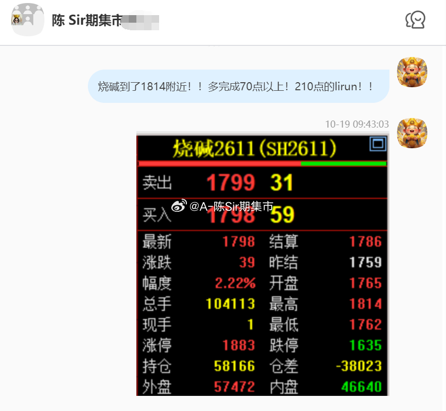 2026/10/19第三单【2611烧碱】烧碱完成70点！210点的lirun！