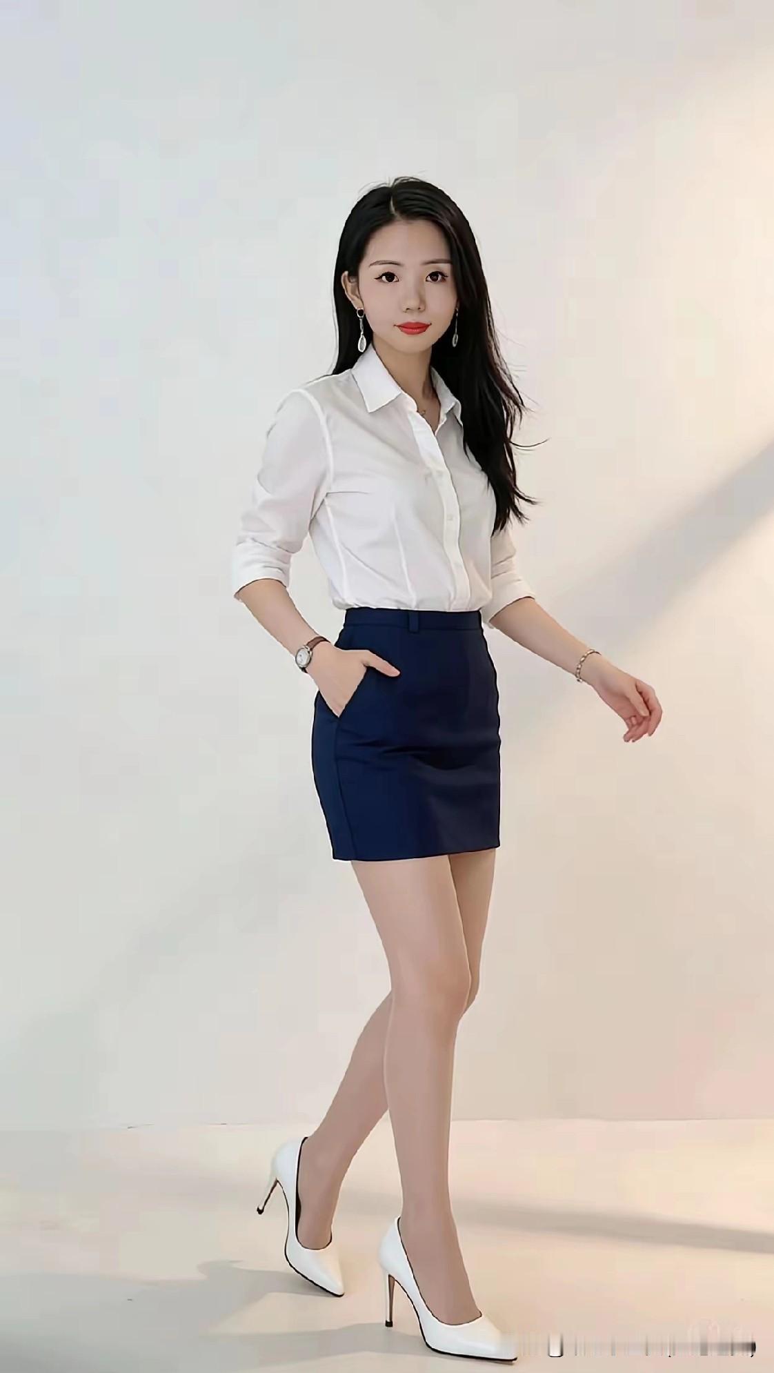 白衬衣+黑色半裙子，职场必备的经典不过时穿搭，鉴赏完毕[赞][赞][赞]
女人怎