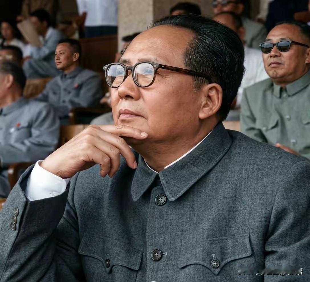 这组照片，记录了毛泽东同志极为罕见的一个瞬间：他戴着眼镜，专注地观看体育赛事。